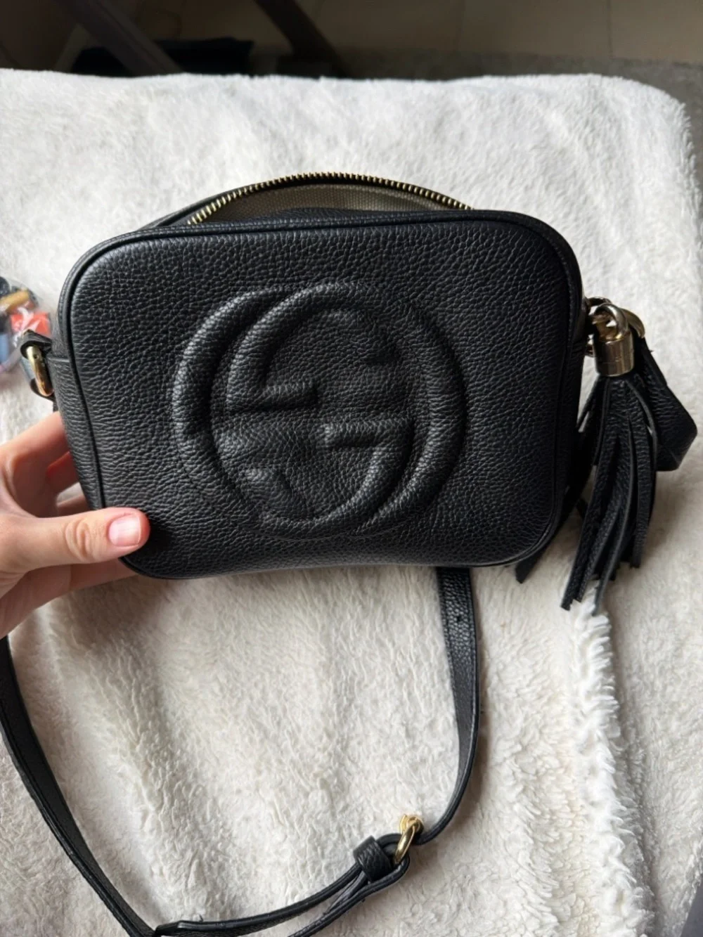 Gucci Black Pebbled Leather Disco Crossbody with Tassel - Picture 9 of 16
